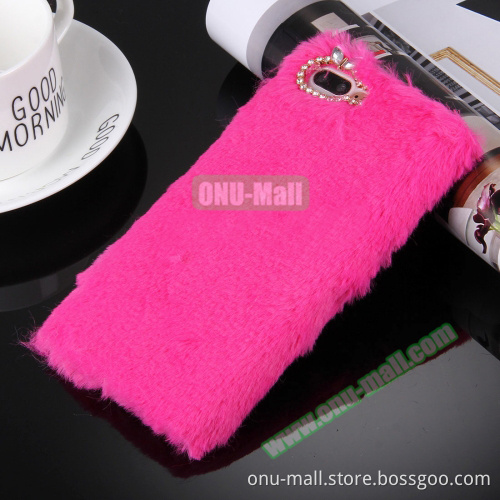 Hot Sales Diamond Encrusted Rabit Furry Fur Phone Case for iPhone 7 Plus Case